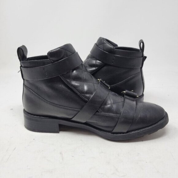 Zara | Quilted Leather Moto Buckle Ankle Boots Black - Picture 10 of 11